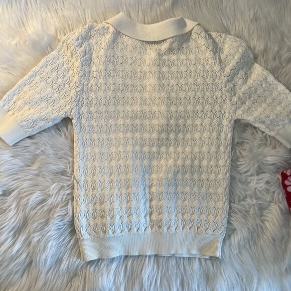 Sea Knit Polo Pointelle Sweater, Cream - Picture 3 of 3